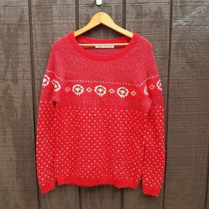 Woolrich Scoop Neck Red Print Sweater Wool Blend M